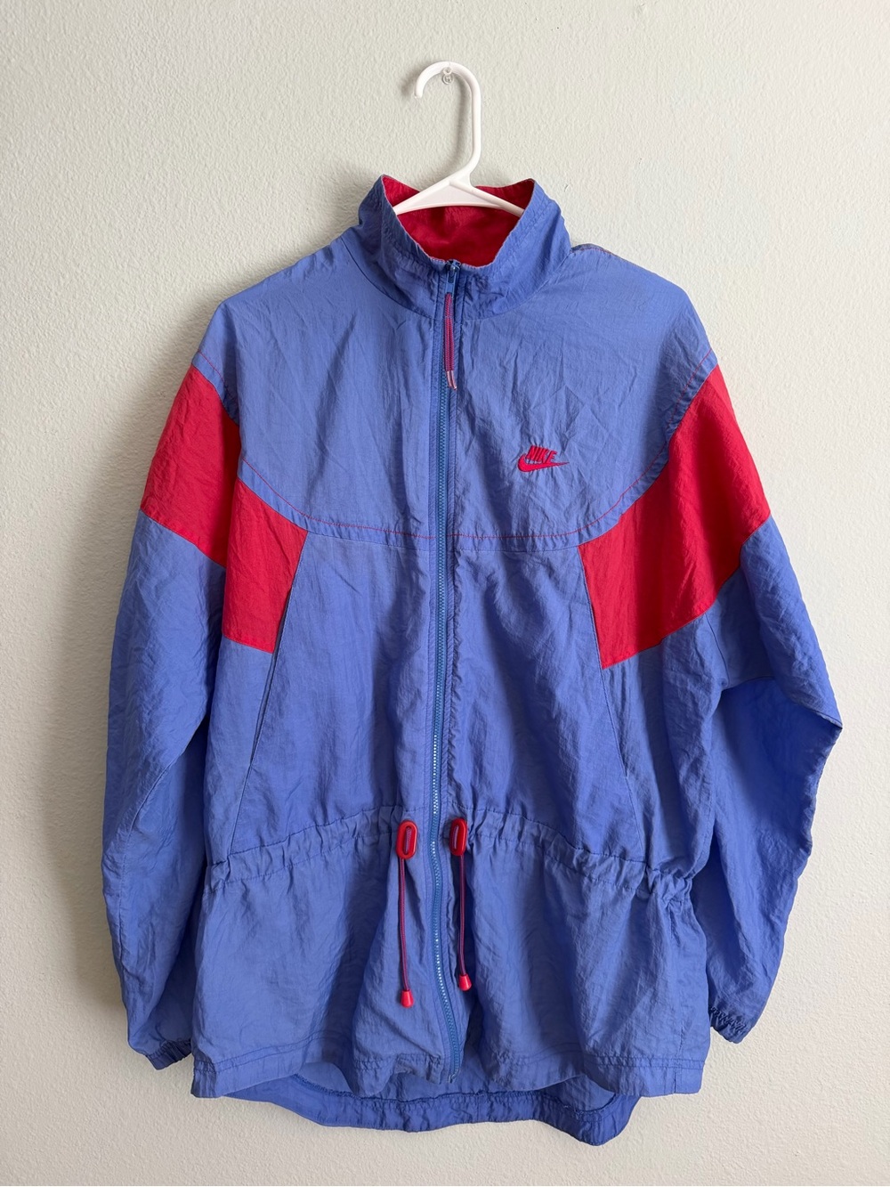 Vintage Nike Blue and Red Windbreaker Jacket 90s 100% Nylon- Size L